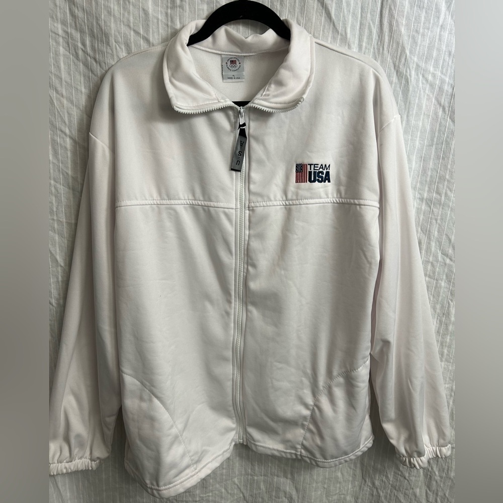 VTG USA Olympic Team Track Lightweight White Full Zip Up Jacket Mens Size XL B29